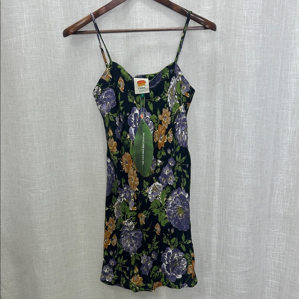 FARM Rio Black Slip Floral Print Dress Size Small Brand New W/Tags